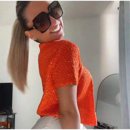 Fashion Bright Silk Knitted Vest For Women Elegant sleeveless U Neck Chic Cropped Tank Tops female Y2K Street Evening Partywear