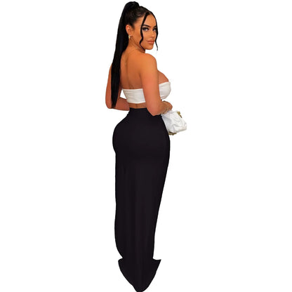 Customized Sexy Strapless Hollow Out Women Dress White Sleeveless High Slit Dress Female Autumn Skinny Elegant Party Clubwear 20