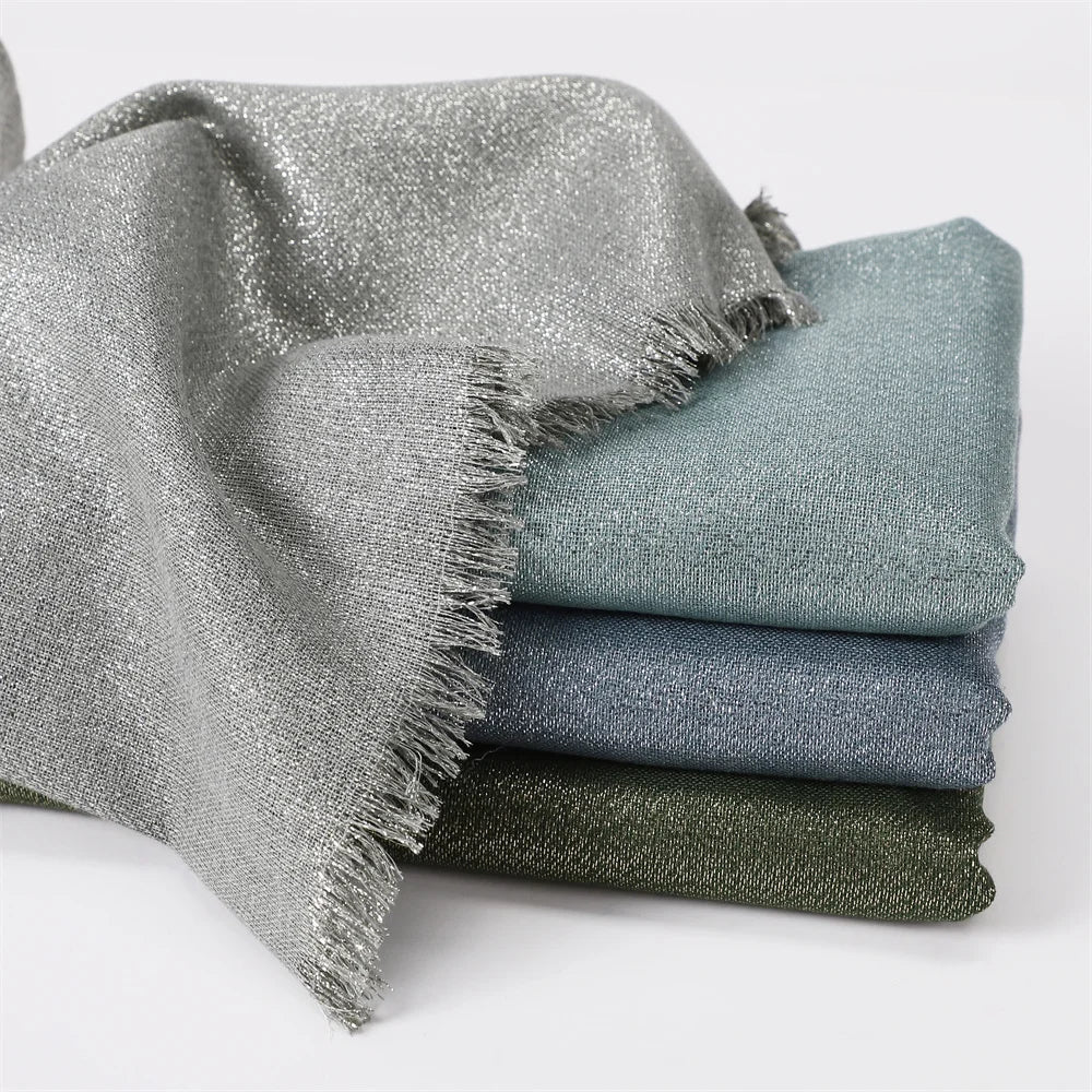 Lastest Brand Design Scarf Shiny Solid Color Shawls Rayon Fabric Gold Silk Silver Wire Head Shawl Fringe Hijab For Women