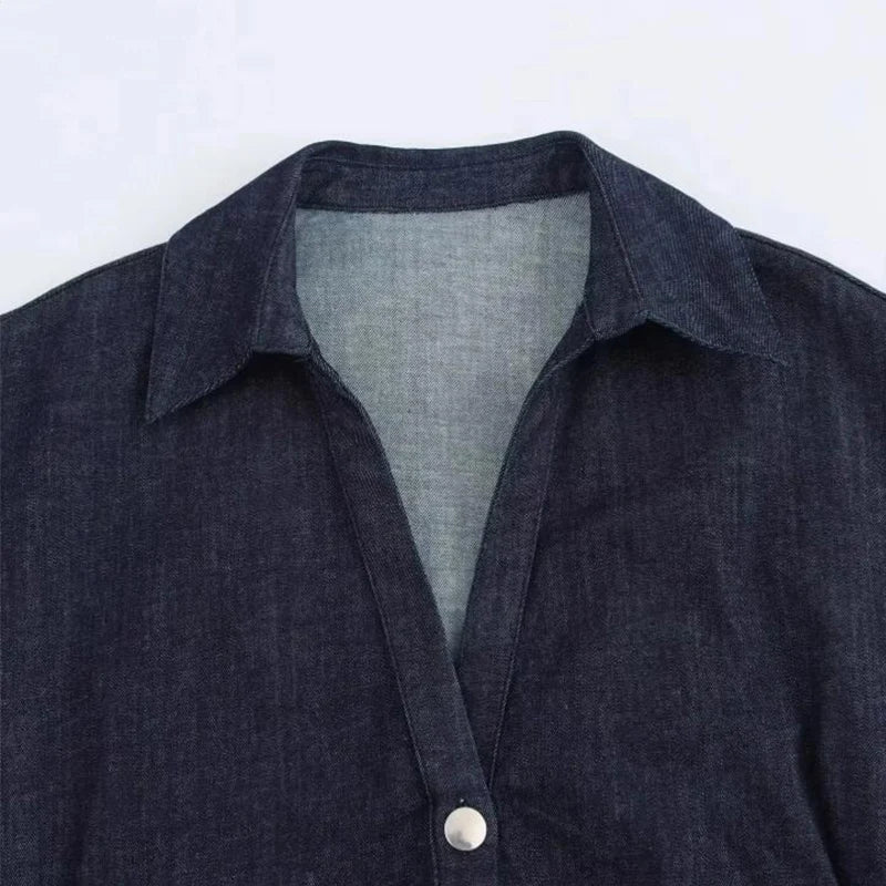 Denim Dress Women's Spring Summer Casual Long Dresses For Women 2025 New Fashion Ruched Short Sleeve Streetwear Midi Dress Badiee Stylez