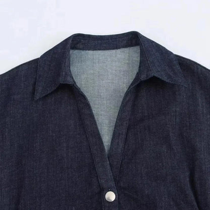 Denim Dress Women's Spring Summer Casual Long Dresses For Women 2025 New Fashion Ruched Short Sleeve Streetwear Midi Dress Badiee Stylez