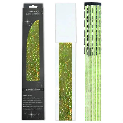 6-Piece Set BB Clip Tinsel Hair Metal Laser Gold Thread PET Laser Thread Highlighting Cross-Border Hair Accessories BB clip laser olive green tassel (6 black boxed)