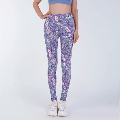 CUHAKCI High Waist Animal Printed Leggings Soft Stretchy Women Sexy Leopard Print Pencil Pants Sport Fitness Yoga Leggings S-2XL PD422PurplePinkLeaf