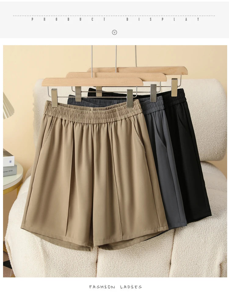 Plus Size Shorts Women High Elastic Waist Wide Leg Loose Pants With Pockets Summer 2025 New Korean Fashion Half Shorts Women