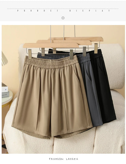 Plus Size Shorts Women High Elastic Waist Wide Leg Loose Pants With Pockets Summer 2025 New Korean Fashion Half Shorts Women