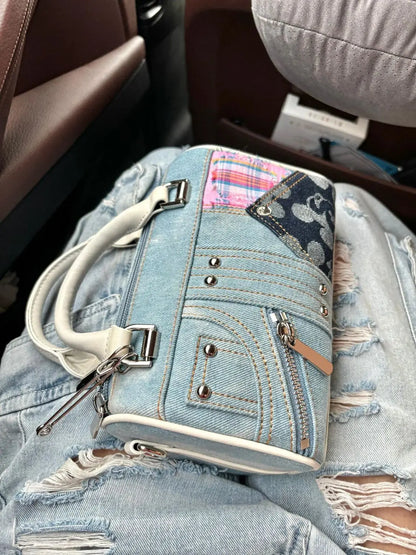 JIAERDI Retro Denim Messenger Bag Purse Women Vintage Patchwork Handle Y2k Bowling Bag Ladies Hot Girls Crossbody Hand Bags New