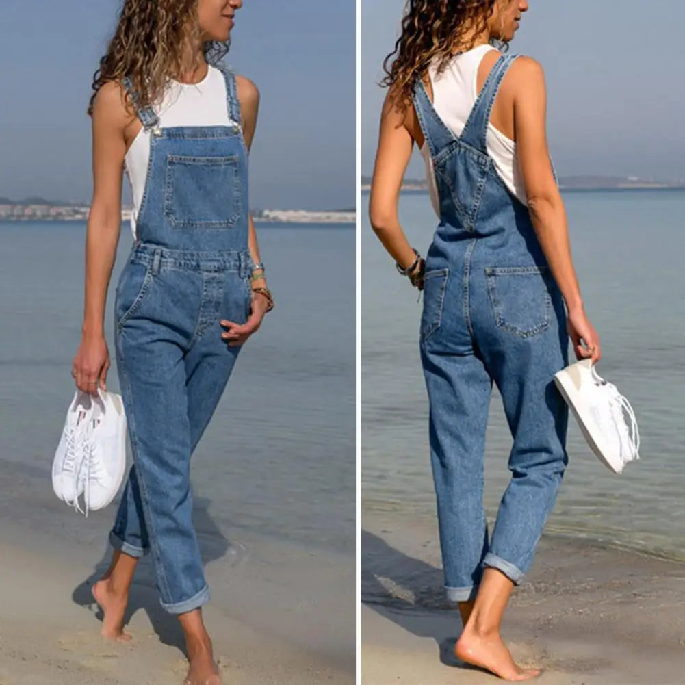 Denim Overalls with Pockets Distressed Denim Overalls Stylish Plus Size Denim Jumpsuit with Adjustable Straps Side Pockets Badiee Stylez