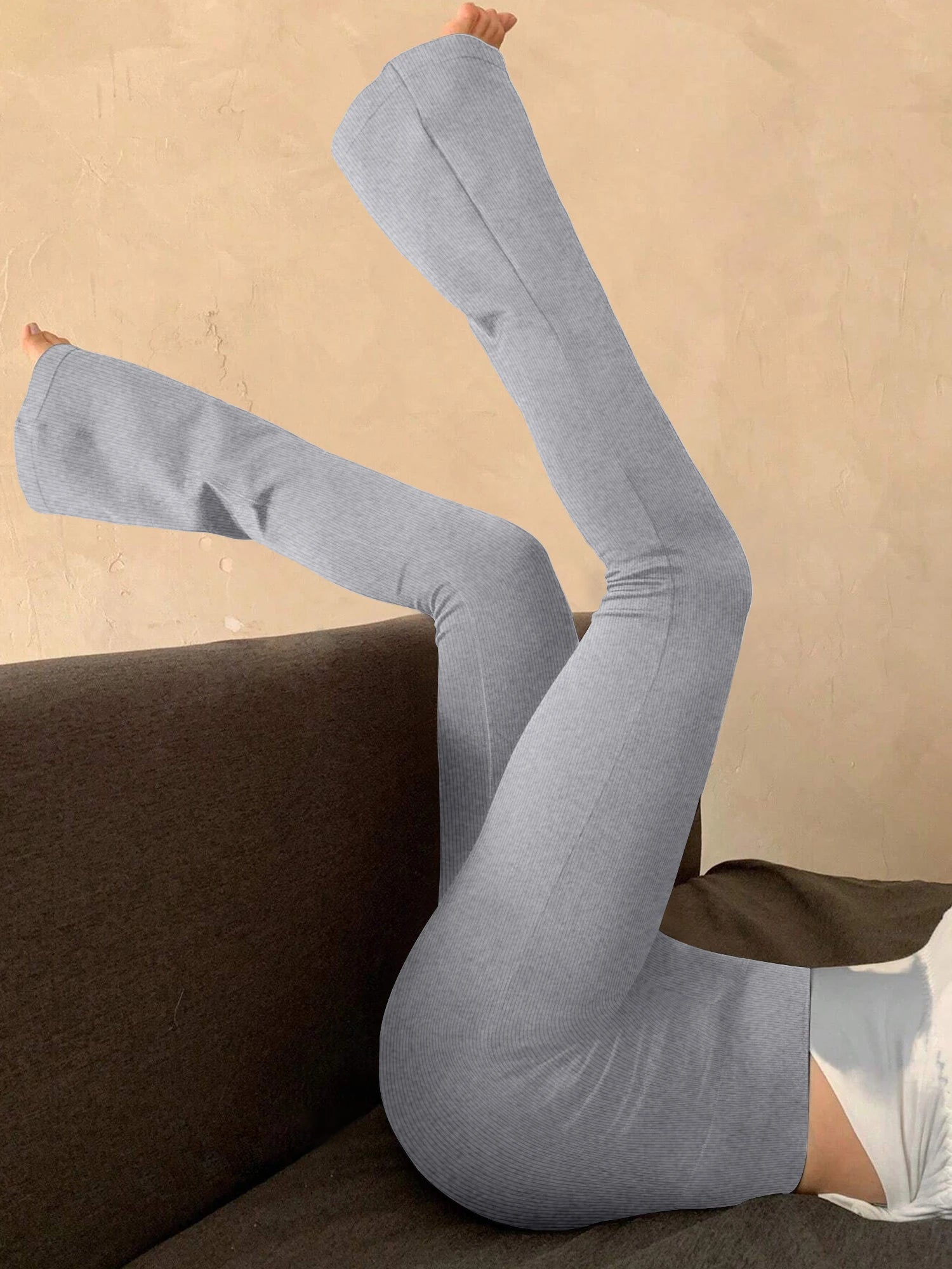 Women's Fashion Trousers Solid Colour High-waisted Flared Pants Slim and Skinny Women's Dragging Trousers Versatile Female Pants