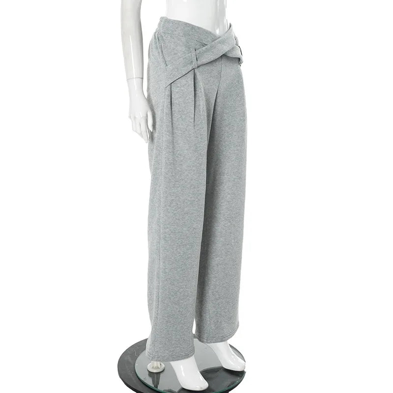 Women Plus Size Two Piece Set Daily Grey Casual Round Neck Casual High Street Waistcoat Pocket Pull-On Waist Two Piece Pant Sets