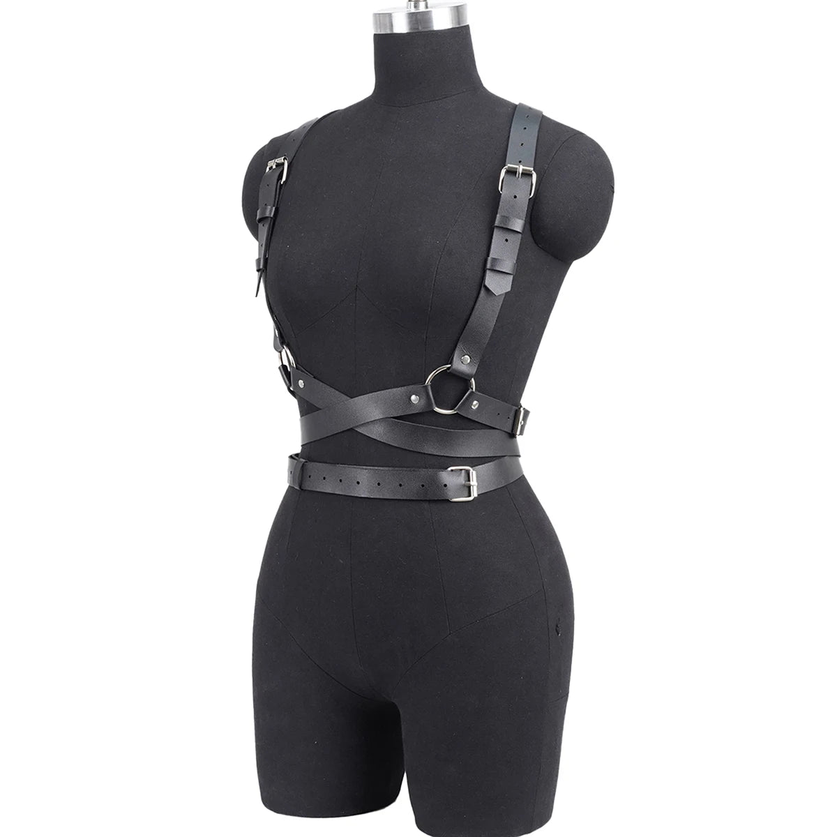 Adjustable Women's Gothic Punk Faux Leather Belt Perfect Waist and Chest Charms for Holiday and Casual Wear