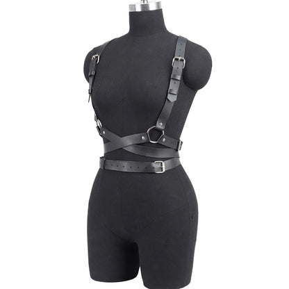 Adjustable Women's Gothic Punk Faux Leather Belt Perfect Waist and Chest Charms for Holiday and Casual Wear