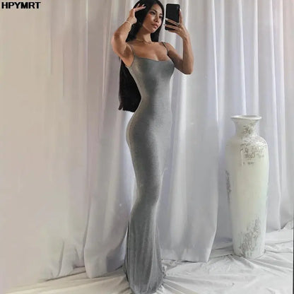 Satin Slip Sleeveless Backless Slim Sexy Maxi Dress 2022 Spring Women Party Y2K Concise Bodycon Elegant Dresses Female Clothing Grey