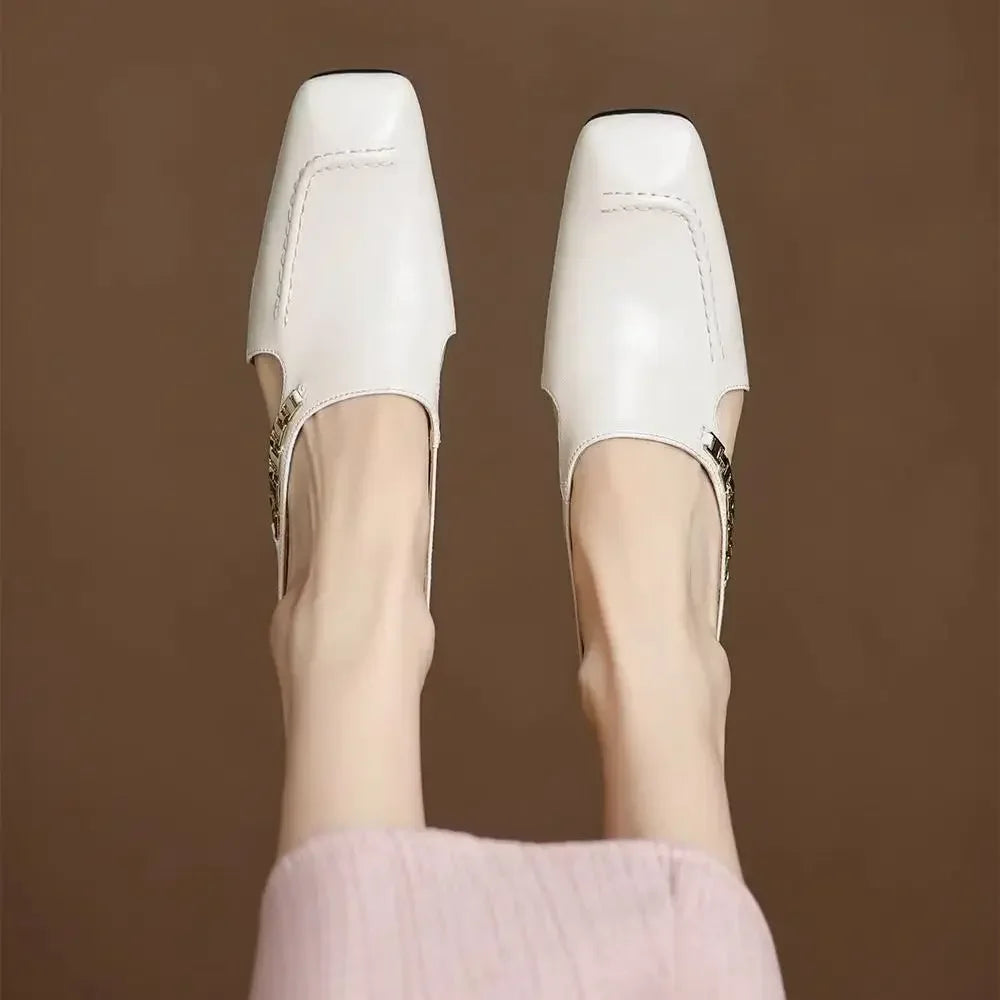 2025 New Retro Style Baotou Women's Sandals Half Slippers Square Toe Inside Heightening