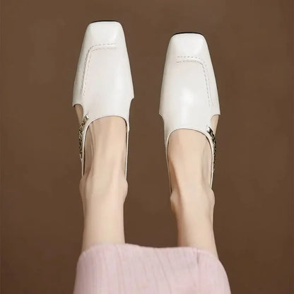 2025 New Retro Style Baotou Women's Sandals Half Slippers Square Toe Inside Heightening