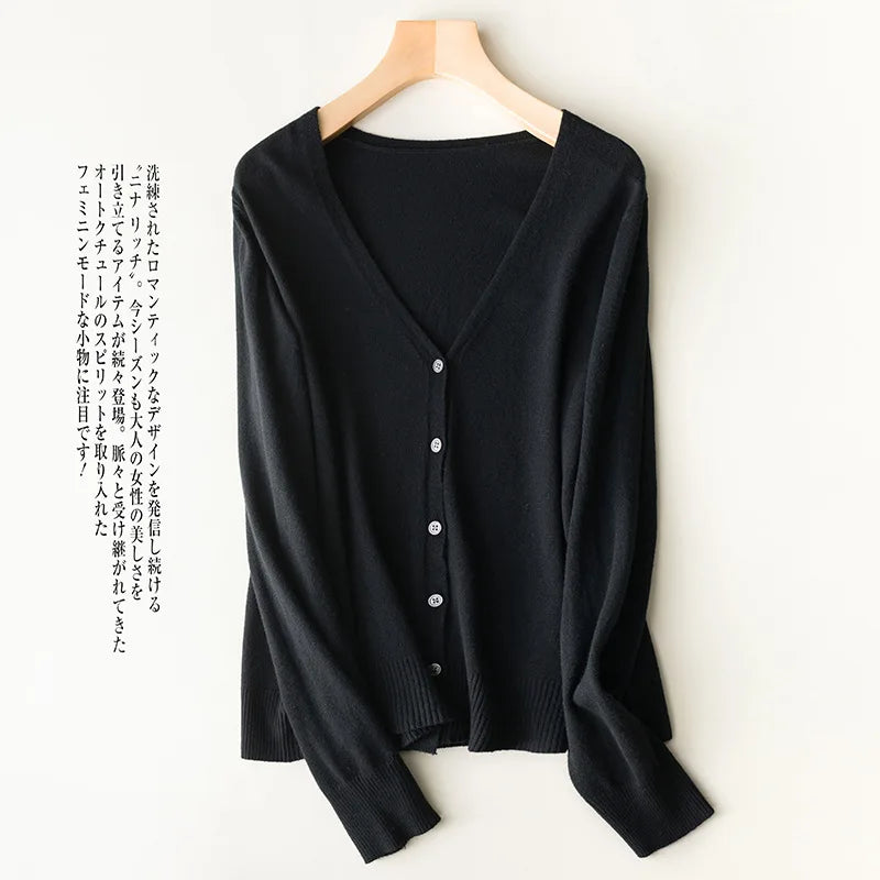 Women Cardigans 2025 Single Breasted Solid Knitted Shirt Spring Autumn Cardigan Korean Fashion V-neck Sweaters Knit Outerwear black