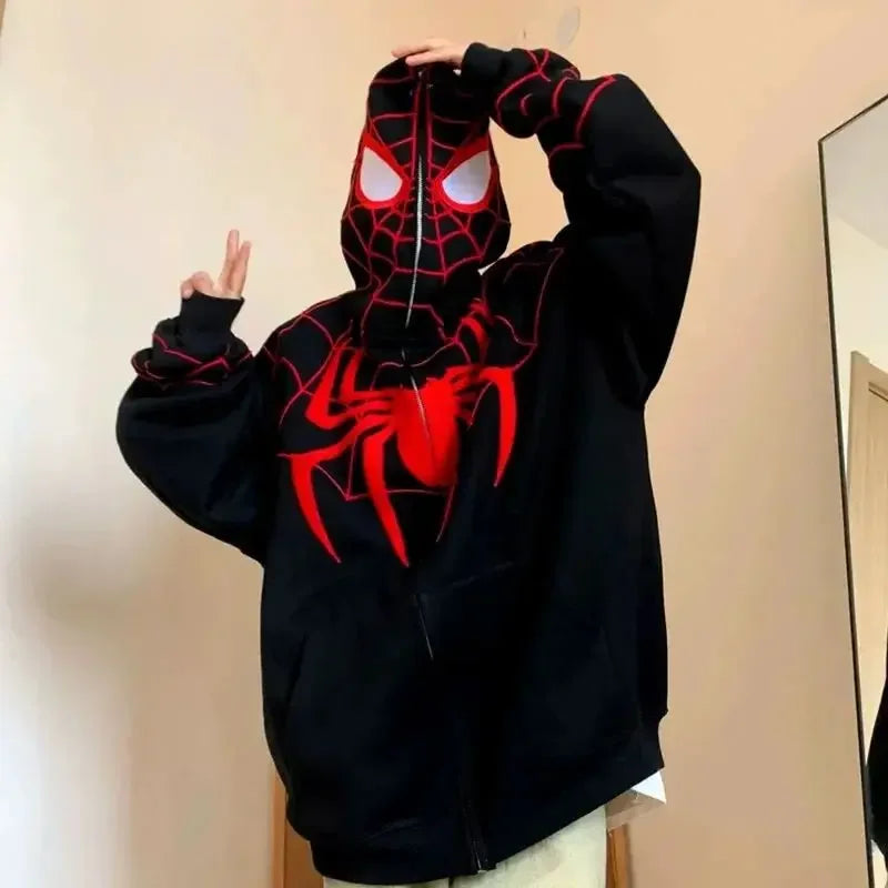 American Style Spiderman Sweatshirt Men Hip Hop Heavyweight Hardcore Cardigan Jacket Spring Autumn Design Sensibility Hooded Top black