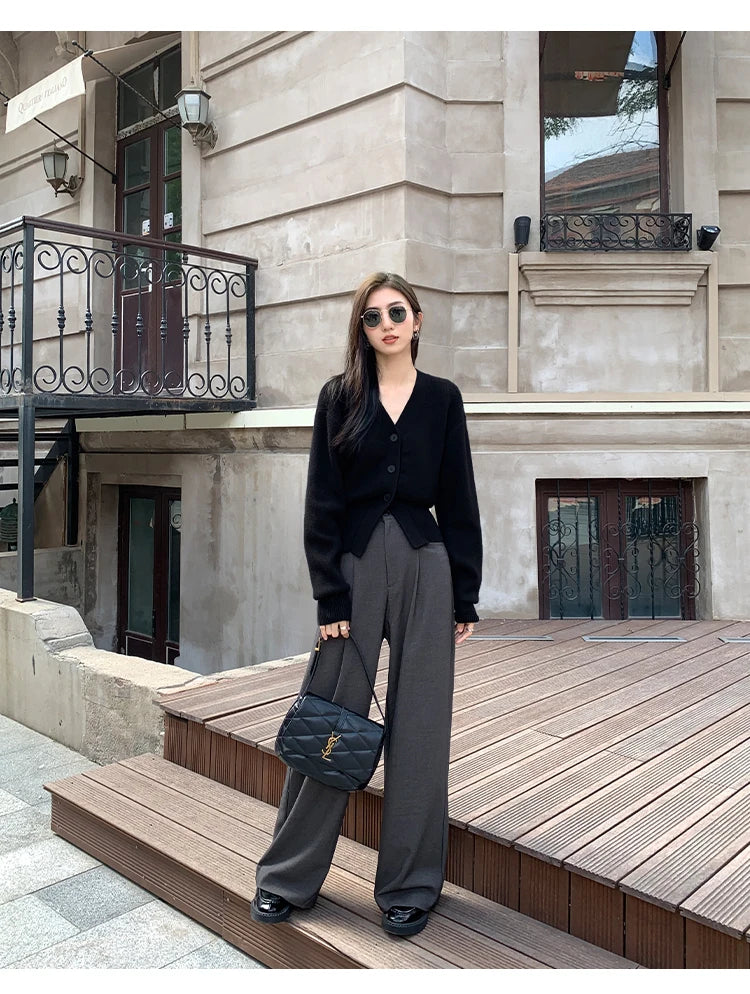 AOSSVIAO Knitted Casual Cardigan 2025 Autumn Winter Elegance Solid Color V-neck Sweater Unique and Niche Slim Fit Tops Badiee Stylez