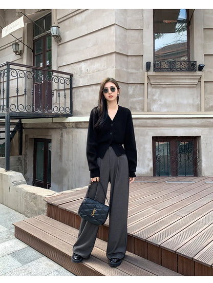 AOSSVIAO Knitted Casual Cardigan 2025 Autumn Winter Elegance Solid Color V-neck Sweater Unique and Niche Slim Fit Tops Badiee Stylez