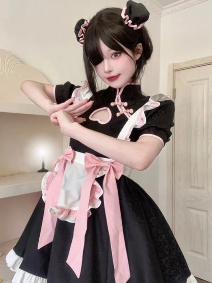 CP5XL Maid Lolita Chemise Cosplay Role Playing Costumes For Party Club Stage Apparel Bow Ties Ball Gowns Waitress Uniform Plus KYTF5-Black