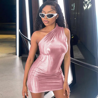 Sexy One Shoulder Bodycon Dresses For Women Solid Irregular Skinny Mini Dress Female Party Nightclub Buttocks Short Gown vestido
