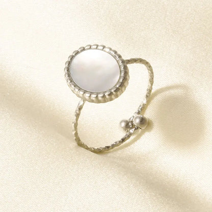 Sea Jewelry Shell Leaf Geometric Round Stainless Steel Rings For Women Men Accessories Open Adjustable Ring Beach Holiday Bagues J917-S-W adjustable