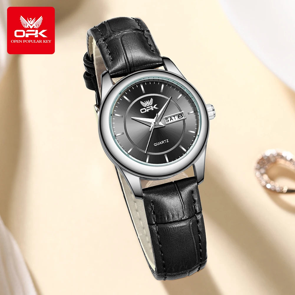 OPK Brand Women's Watch Fashion Double Calendar Quartz Waterproof Night Light 6002 black