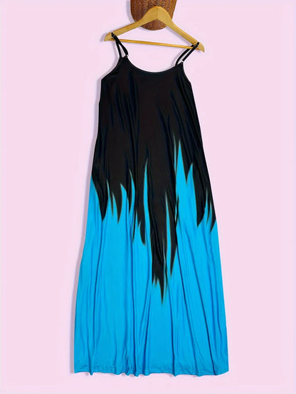 Plus size Summer cool style camisole long dress abstract fashion print temperament street dress