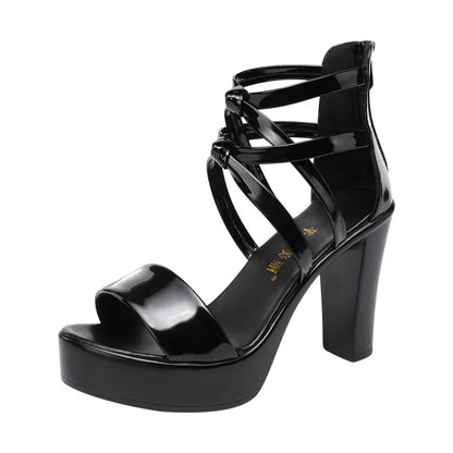 Big Size 32-43 Block Heel Platform Sandals Women Wedding Shoes 2025 Summer High Heels Gladiator Sandals Patent Leather Sandals