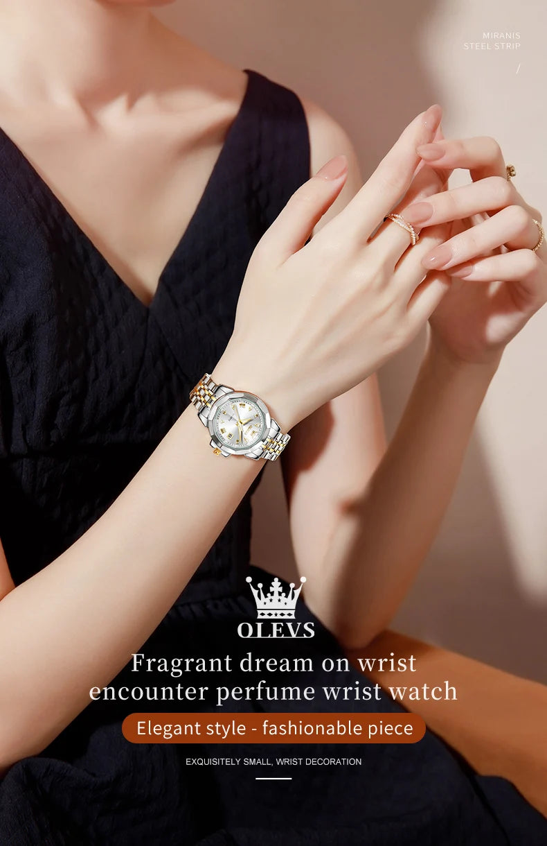 OLEVS 9931X Womens Perfume Watch Rhombic Quartz Watch Stainless Steel Waterproof Ladies Date Watch Gifts Original Elegant New