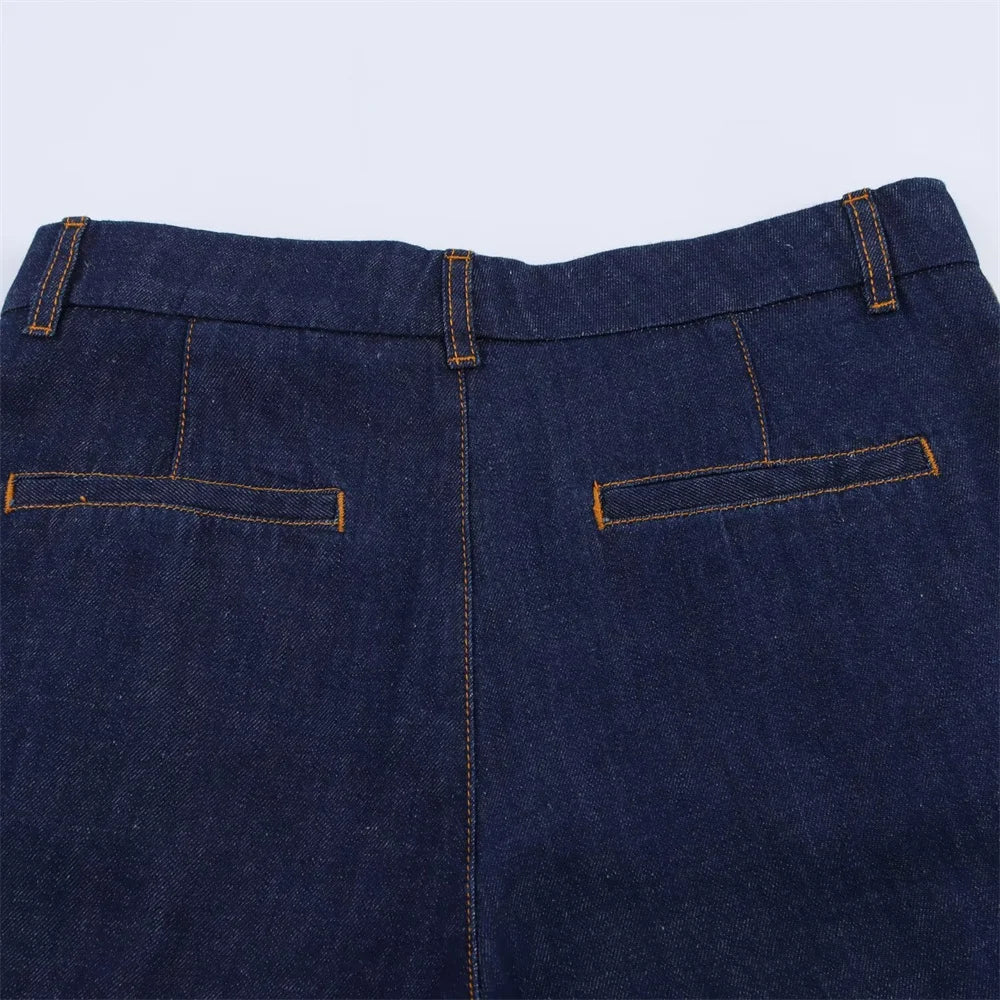 UNIZERA 2025 Women Denim Set Loose Fit Button Down Shirt With Wide Leg Pants Fashionable Casual Wear for Women