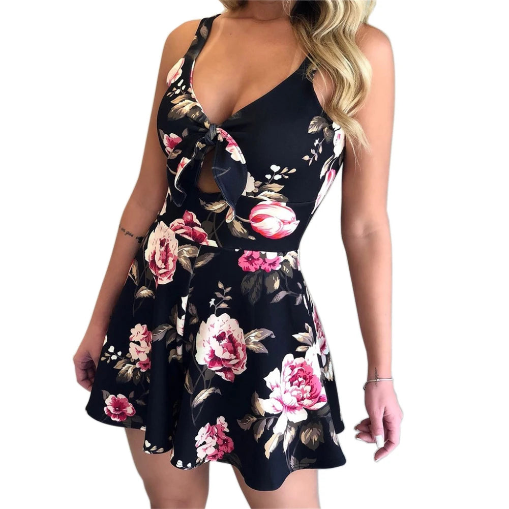 Summer Women's Jumpsuit Shorts Print Loose Short Sleeve V-neck Rompers Sleeveless Bodycon Playsuit 2022 black