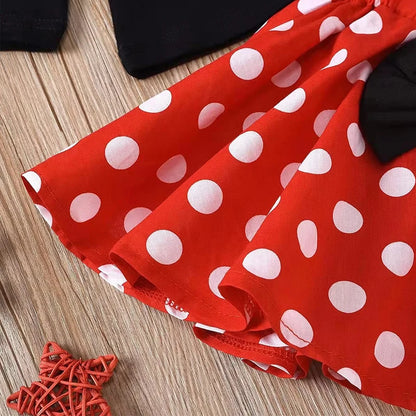 Minnie Mouse Girl Set Children Dress Baby Clothing Set Summer Birthday Costume Polka Dot Suspender Skirt Bow Headband skirt suit