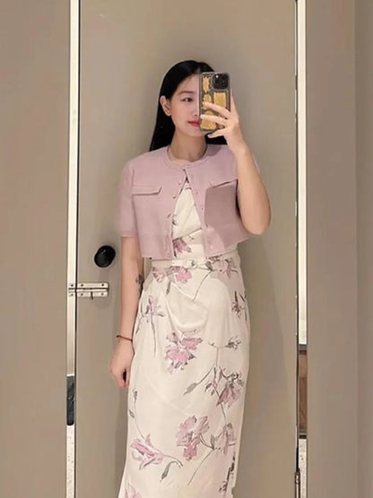 Kuzuwata Gentle Elegant O Neck Half Sleeve Jumper Knit All-match Short Preppy Literary Cardigan Japan Spring New Fresh Sweaters