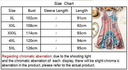 plus Size Printed Casual V-Neck Geometric Pattern Sleeveless Dress for Women