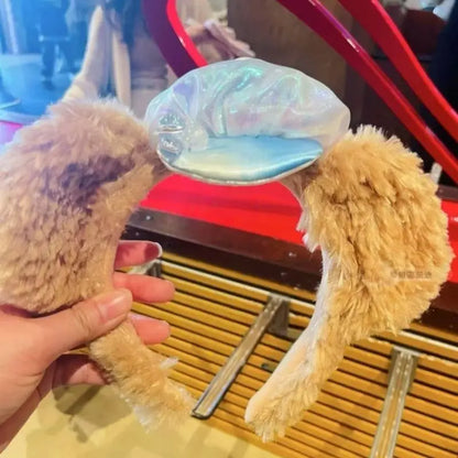 Miniso Navy Cap Star Dream Melody Best Friend Gift Headband Bow Cute Duffy Bear Plush Headband Amusement Park Photo Blue