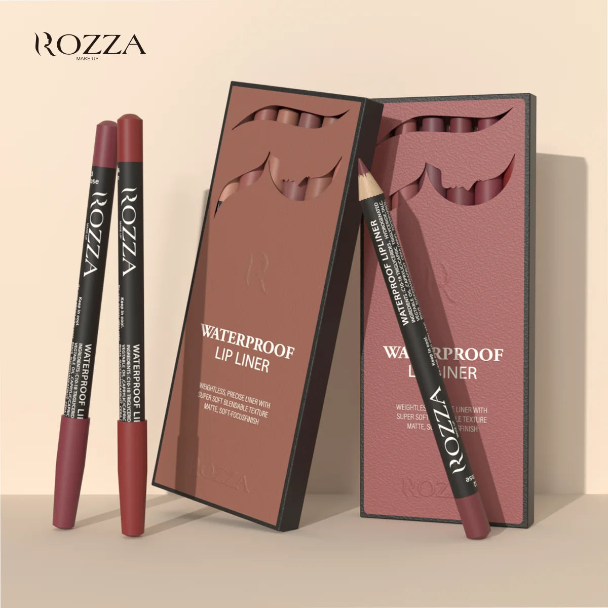 Rozza Waterproof Lip Liner Pencil Set, Weightless Precise Liner with Super Soft Blendable Texture Matte Soft
