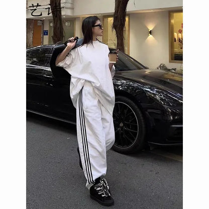 American Street-bombing Leisure Sportswear Suit Female Summer Student Loose Versatile Short-sleeved Trousers Two-piece Suit Tide