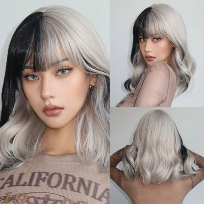 Allbell Magique Short Wavy Wig Bob Curly Wig With Bangs Dirty Orange Lolita Wigs Natural Synthetic Wig For Woman Heat Resistant WL1206-1 CHINA