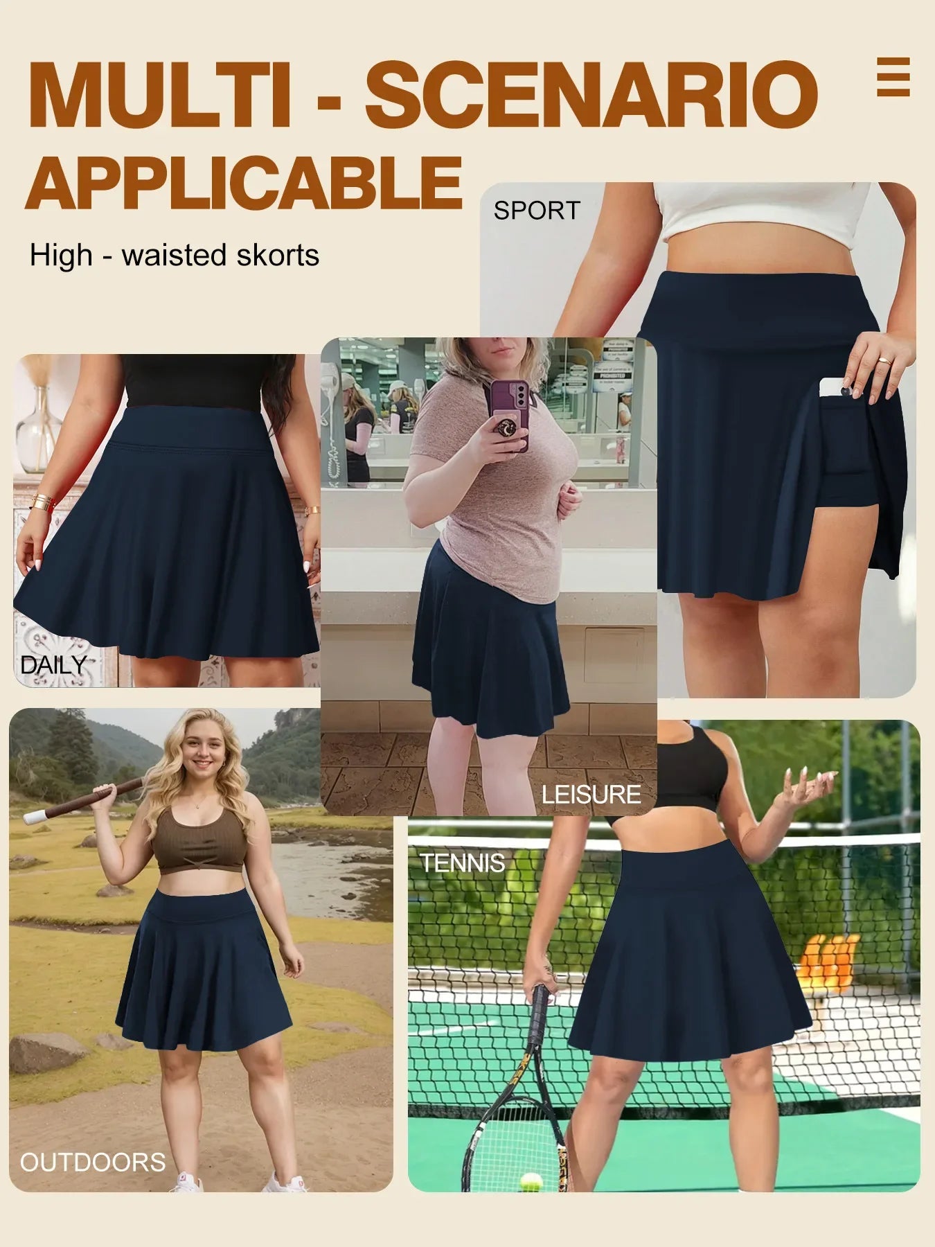 Plus Size Women with Pocket Short Skirt Fitness Short Skirt High Waist Fashion 200lbs Sports Short Skirt Gym Outdoor Solid Skirt