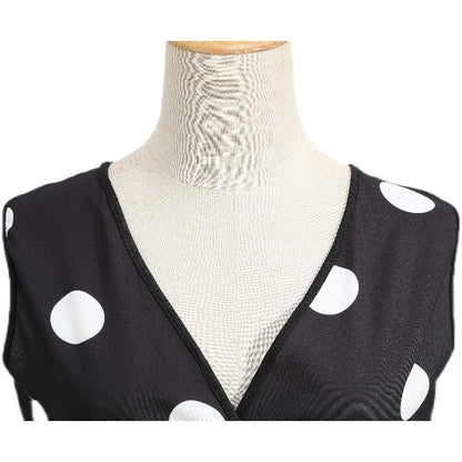 Summer V-neck sleeveless polka dot lace-up waist tucked vintage swing dress