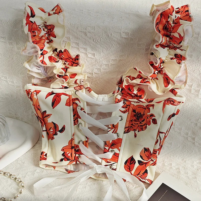 Sexy Bandage Ruffle Off Shoulder Slim Top Chic Straps Camis Slim Korean Tanks Top Elegant Crop Top Summer Women Bustier