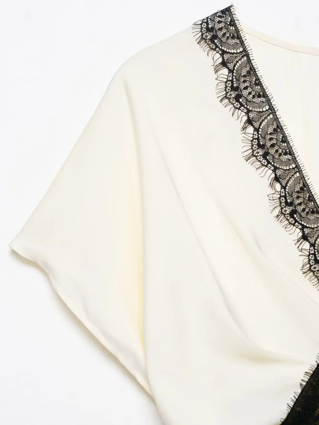 TRAF women's V-neck short sleeved autumn new item 2025 contrasting lace silk texture MIDI dress long  French evening dress Badiee Stylez