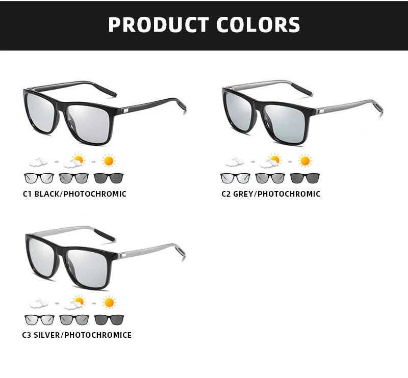Luxury Square Photochromic Sunglasses Men Women Classic Black Polarized Sun Glasses Male High Quality Chameleon Driving Shades