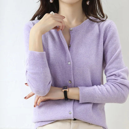 Knitted Cardigan Women's Sweater Autumn And Winter 2022 New Solid Color Coat Round Neck Short Long Sleeve Loose Korean Fashion Taro purple CHINA