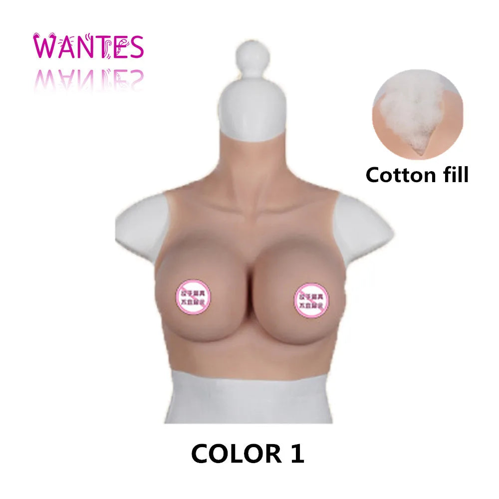 WANTES Crossdress for Men Beginner Fake Silicone Breast Forms Huge Boob A/B/C/D/E/G/H Cup Transgender Drag Queen Shemale Cosplay COLOR1-cotton fill