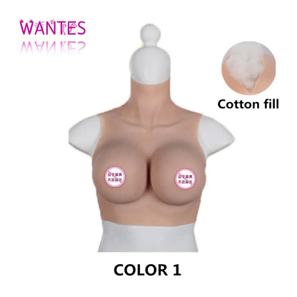 WANTES Crossdress for Men Beginner Fake Silicone Breast Forms Huge Boob A/B/C/D/E/G/H Cup Transgender Drag Queen Shemale Cosplay COLOR1-cotton fill