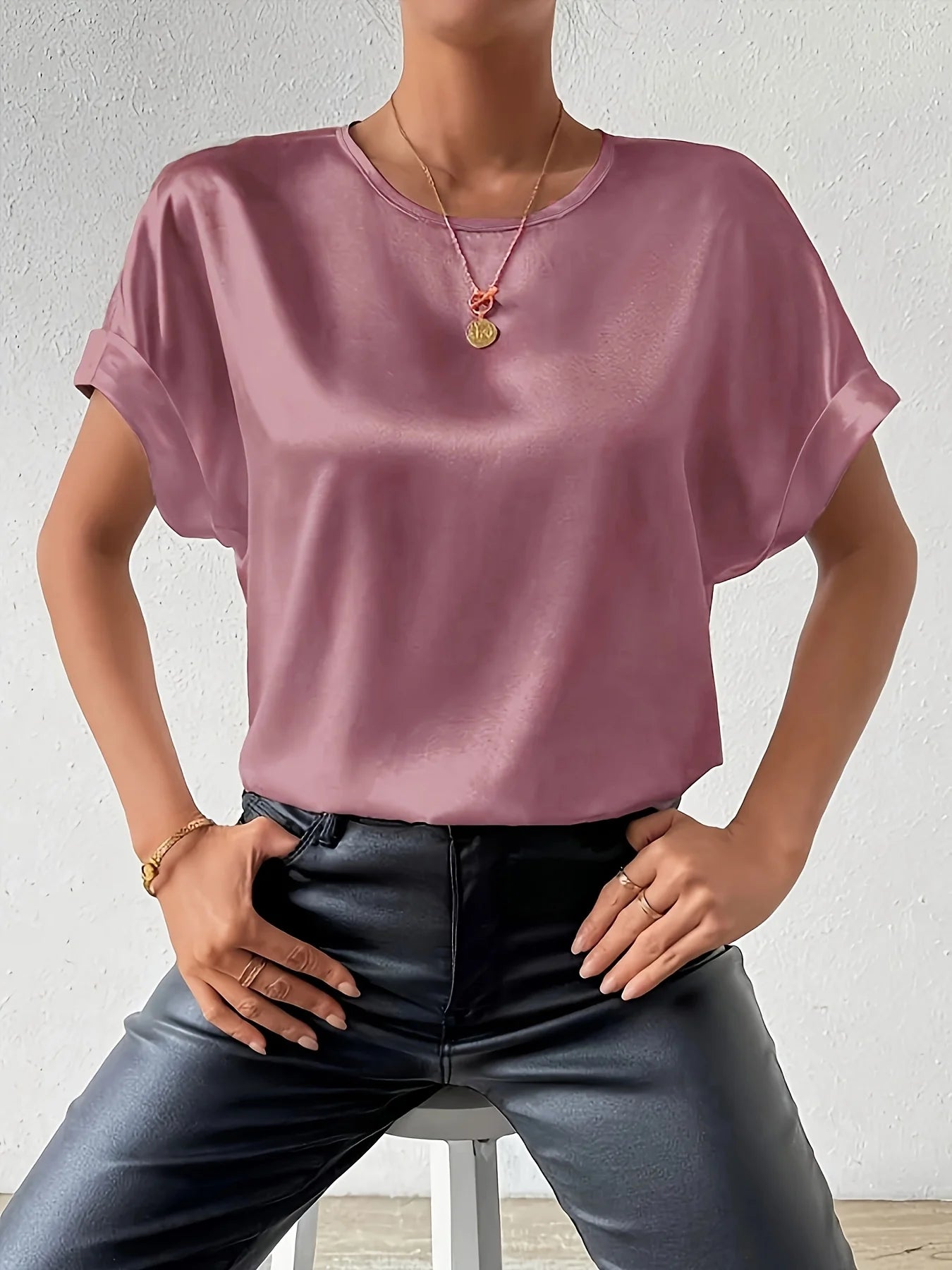 Women's plus size shirt summer chic elegant shirt casual women's fashionable shirt Bean color