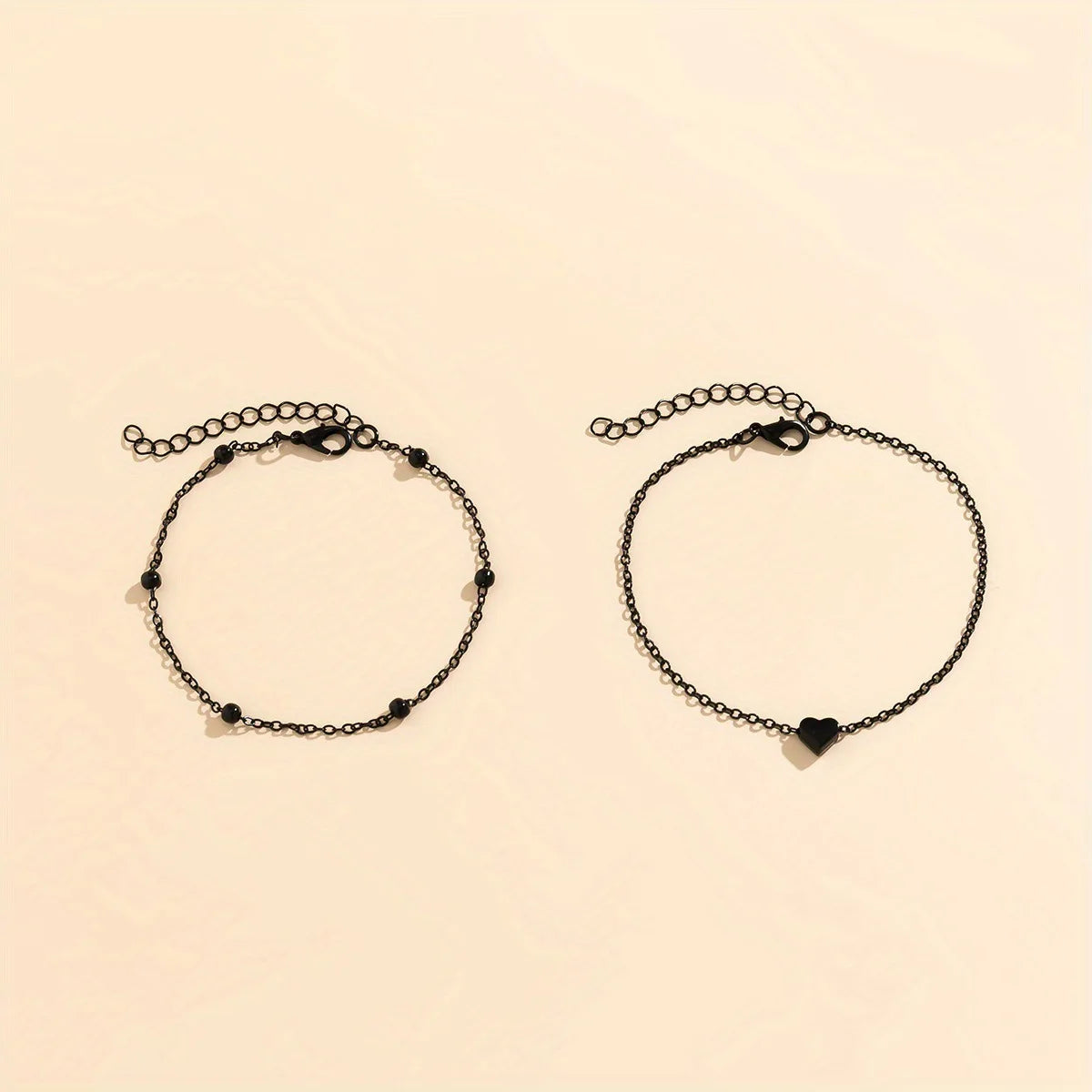 Double Tiny Heart Chain Anklets for Men Women Teen Girls, Black Tone, Ankle Bracelets Hypoallergenic Adjustable