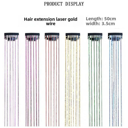 6-Piece Set BB Clip Tinsel Hair Metal Laser Gold Thread PET Laser Thread Highlighting Cross-Border Hair Accessories