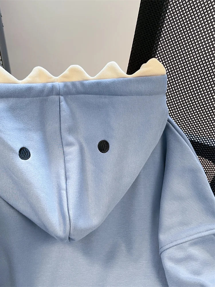 Hikigawa Chic Fashion Women Shark Hooded Sweatshirts Outerwear Autumn New Vintage Casual All Match Hoodies Coats Tosp Mujer